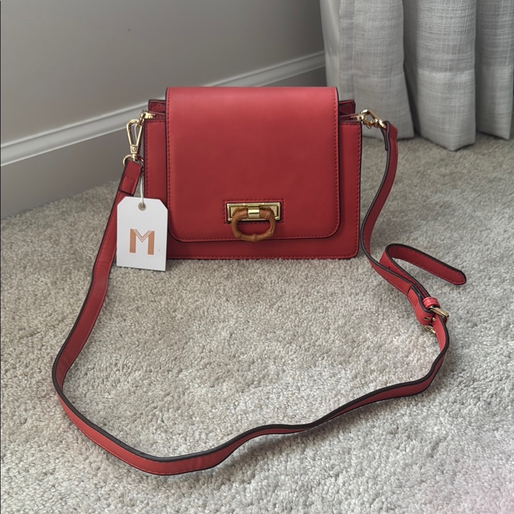 NWT Vermillion Red vegan Leather Crossbody Bag